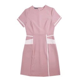 A large number of customized women's short-sleeved one-piece dress nurse clothing fashion design pink waist trimming medical beauty round neck nurse clothing high-end nurse clothing factory SKU042 A large number of customized women's short-sleeved one-piece dress nurse clothing fashion design pink waist trimming medical beauty round neck nurse clothing high-end nurse clothing factory SKU042